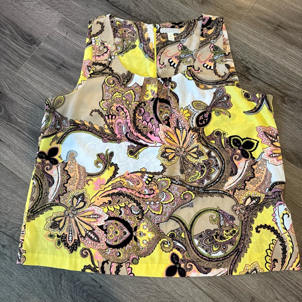 🧡Dana Buchman Paisley Print Sleeveless Top - Yellow & Black Versatile Vibrant